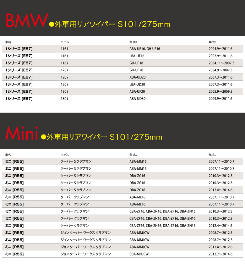 外車用一体型リアワイパー