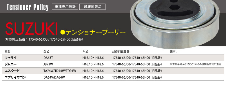 Vベルトテンショナープーリー ジムニー JB23W 後期 H16.10 H18.6 対応純正品番：17540-66J00/17540-65H00(エンジン部品)｜売買されたオークション情報、yahooの商品情報をアーカイブ公開  - オークファン（aucfan.com）